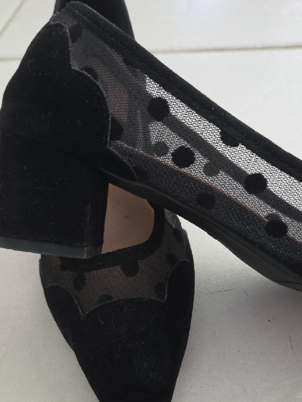 Black Polka Dot Mesh Pointed-Toe Flats - Picture 2 of 4